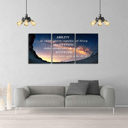 Motivational Quotes Canvas Wall Art Inspirational Ability Motivation Attitude Saying Words Posters Prints Entrepreneur Quote Home Office Bedroom Decor 3 Panels Ready to Hang - 36" W x 16" H