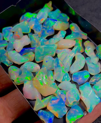 RARE GEMSTONE Ethiopian Opal Rough Gemstones, Rare Multi-Color Fire, Uneven Shape, Genuine, Loose & Rough for Jewelry Making, 10 Pieces (5x6-12x16 MM)