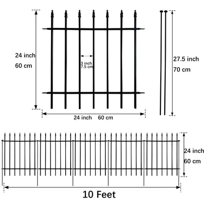 Thealyn Metal Decorative Garden Fence 24" Wide x 24" High (5 Panels, Total Length 10 feet), Metal Border Folding Fence, Landscape Fencing Dog Fence Pet Fence for Flower Bed, Yard, Animal Barrier