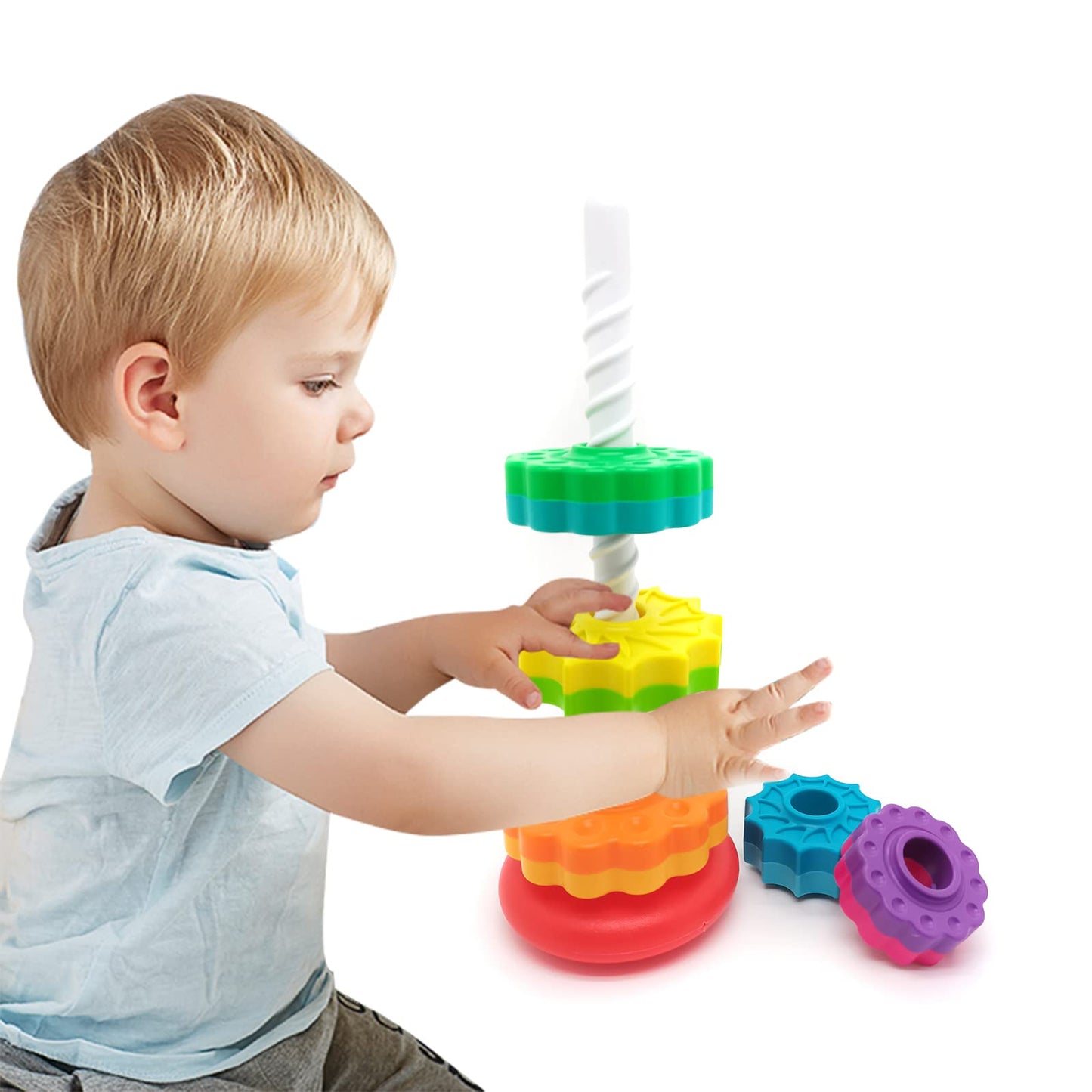 LUCKFUTURE Spinning Stacking Toys, Educational Toddler Toy Stacking Rings Baby Toys, Montessori Toy for Girls and Boys, Spin Gears Christmas Birthday Gift for 1-3 Year Old