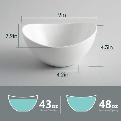 Samsle Porcelain Large Serving Bowl Set (9 inch),48 Oz Big Salad bowls, Large Serving Dishes for Entertaining, Party Dinner,Side Dishes, Oval Shape, Microwave & Dishwasher Safe,Set of 2, White