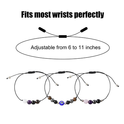 PNNY AMDA Protection Bracelets for Women: Black Obsidian Tourmaline Hematite Evil Eye Beaded Bracelets – Anxiety Bracelet for Women Men Courage Gifts