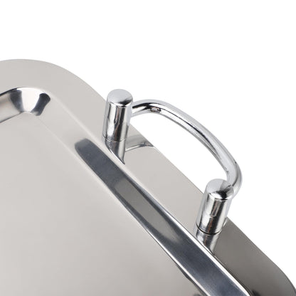 Fockety Stainless Steel Serving Tray, Multifunction Portable Metal Serving Tray with Handle, Buffet Serving Snack Tray for Coffee, Desserts, Cakes, (Rectangle Shape with