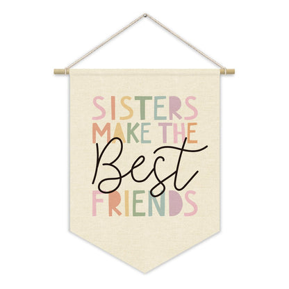 XYDEG Girls Room Wall Art Decor,Toddler Girl Room Cute Pink Nursery Bedroom Playroom Canvas Banner Decorations,Sisters Make The Best Friends Wall Hanging Pennant Flag Banner