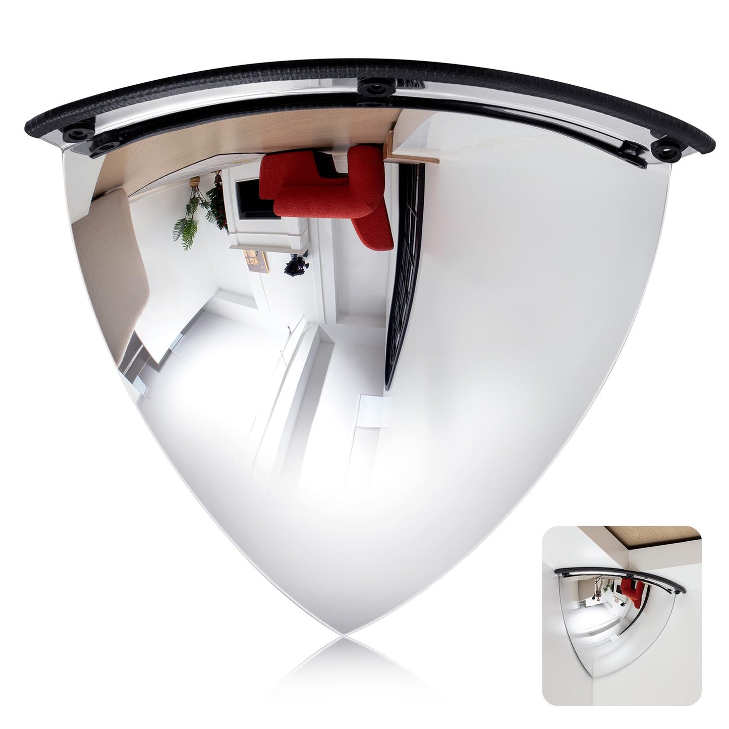Suzile 1 Pieces 18 Inch Acrylic Quarter Dome Mirror Convex Corner Safety Mirror High Viewing Angle Blindspot for Wall Warehouses Offices Retail Stores Parking Garages