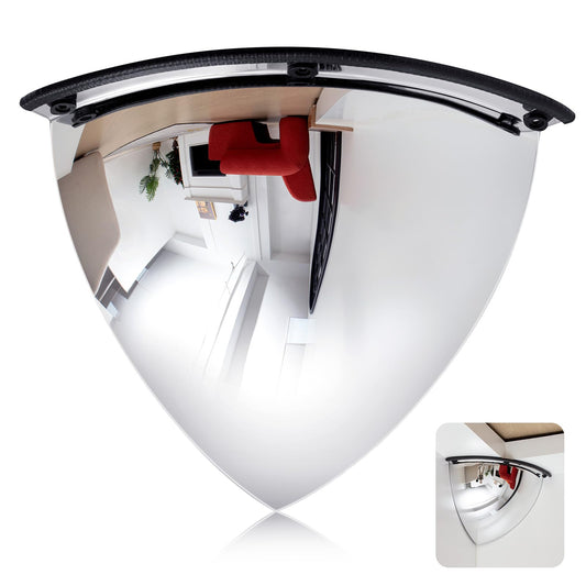 Suzile 1 Pieces 18 Inch Acrylic Quarter Dome Mirror Convex Corner Safety Mirror High Viewing Angle Blindspot for Wall Warehouses Offices Retail Stores Parking Garages