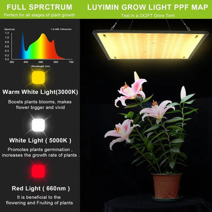 Full Spectrum LED Grow Light for Indoor Plants with UV&IR, Sunlight Simulating Plant Hanging Grow Light for Seedlings, Vegetables, Peppers (60W Actual Power)