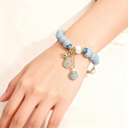 RITIM Natural Aquamarine Bracelet for Women, Lucky Charm Healing Crystal Stone Bracelet with Pearl, Positive Energy Good Luck Jewelry Gift for Friends, Sister, Daughter, Her