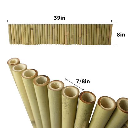 Jollybower 8x39IN Natural Bamboo Edging, Bamboo Garden Border Edging, Outdoor Landscape Edging for Decorative Garden, Patio Flower Garden Bed, Lawn, Yard, Pool Fences（1Pc with 3 Short Poles）