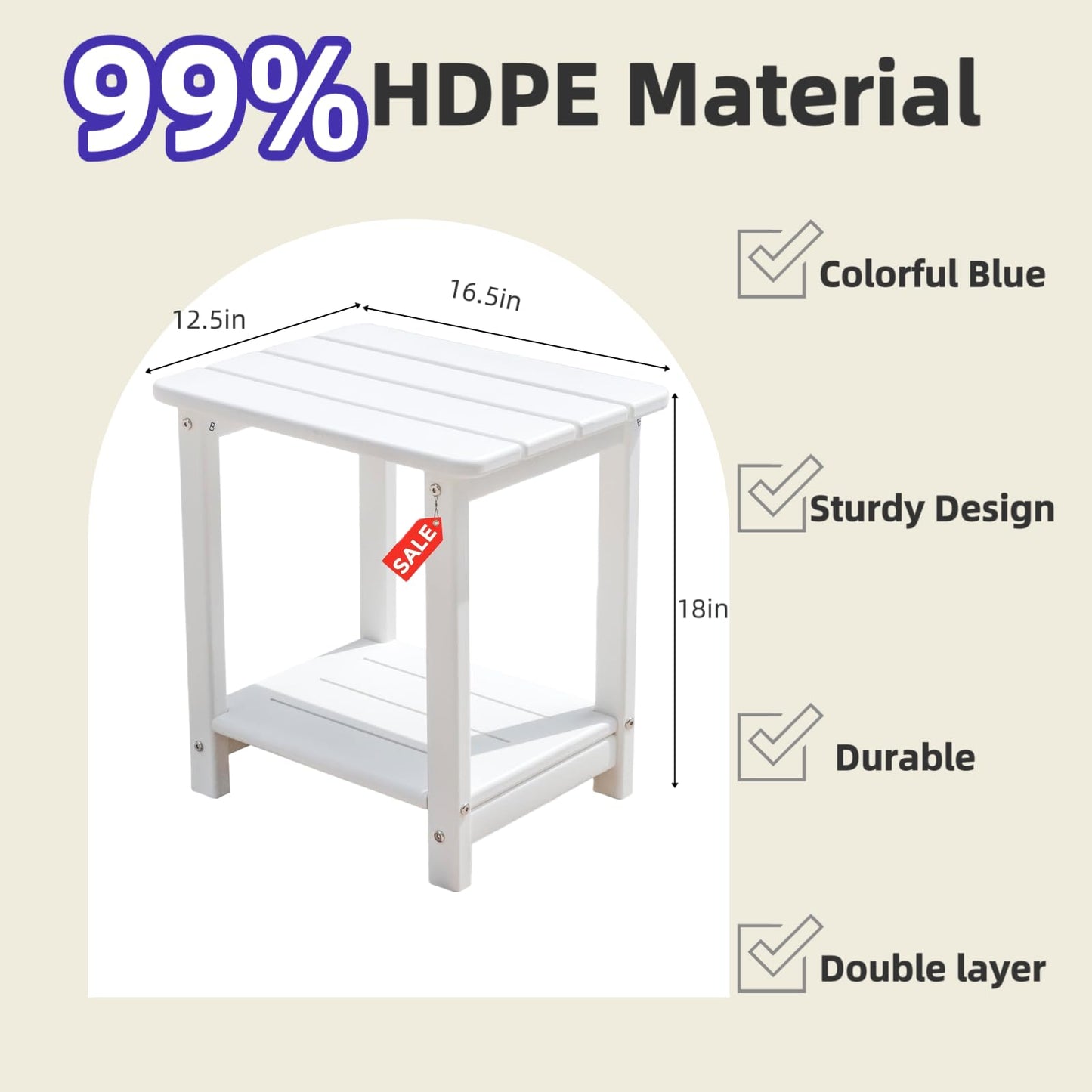 HZLBZYON Adirondack Outdoor Side Table Square，2-Tier Patio Side Table with Weatherproof HDPE Material Low Maintenance Furniture for Backyard Poolside Porch Deck Garden