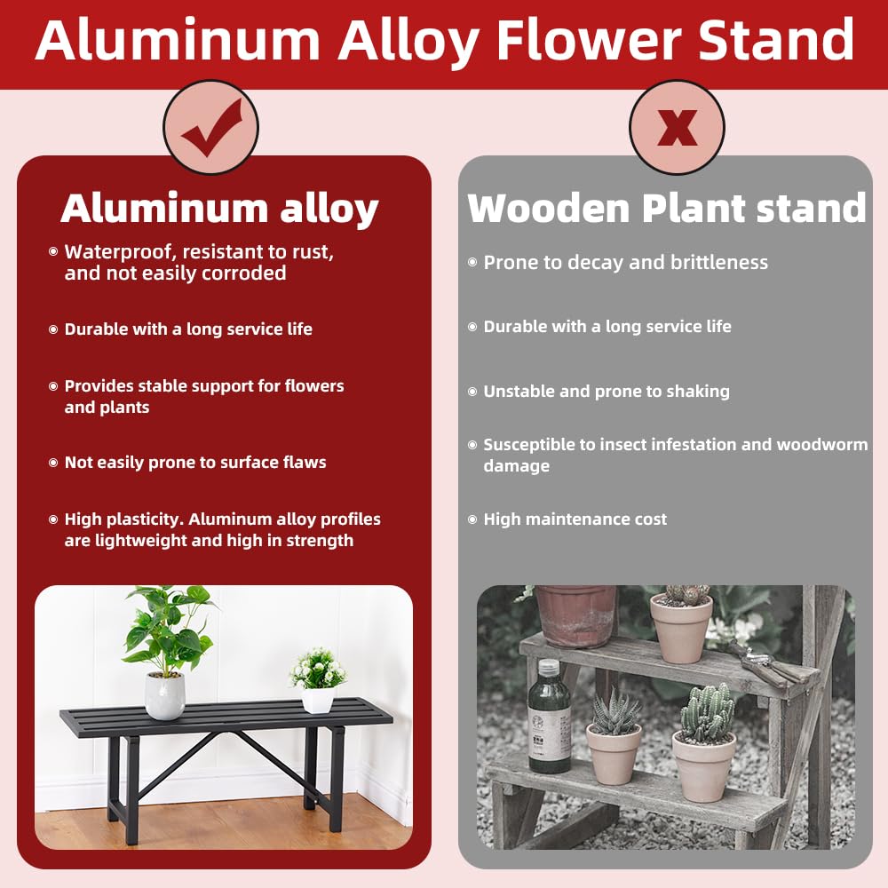 DHYGOTFUR Plant Stand - Indoor/Outdoor Extra-Sturdy Aluminum Plant Stand with 300 LBS Capacity (L37.8 x W11.4 x H13.8 inch)