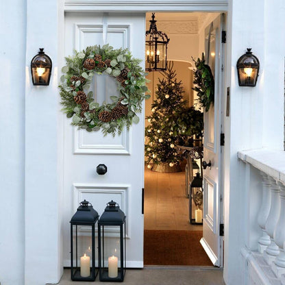 Briful Artificial Christmas Wreath 24 Inch Large Front Door Wreath with Glittering Eucalyptus Green Leaves Pine Branches Pine Cones for Home Room Mantle Wall Window Xmas Indoor Outdoor Decor
