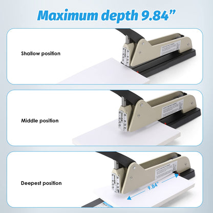 Frifreego Long Reach Stapler, Heavy Duty Long Arm Stapler, 200 Sheets Capacity, 4000 Staples Gift, 9.84” Adjustable Stapling Depth Suitable for Booklets & Office Document, Fixable Paper Guide