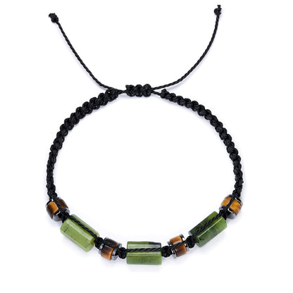 Senxilk Natural Jade & Tiger Eye Stone Bracelet - Black Braided Cord for Men & Teens Boys | Birthday, Father's Day, Christmas Gifts for Him, Son, Grandson