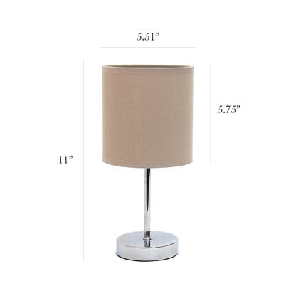 Simple Designs LT2007-GRY-2PK Chrome Mini Basic Table Lamp with Fabric Shade 2 Pack Set, Gray