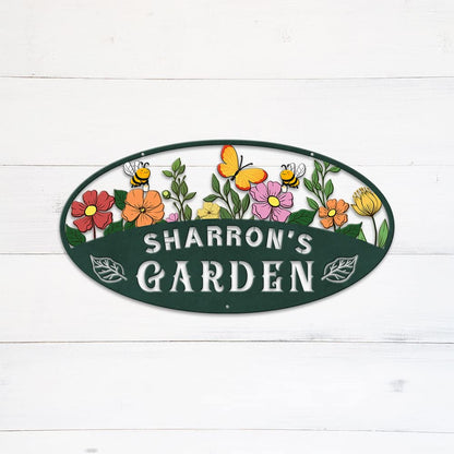 MeMate Garden Signs, Personalized Metal Signs, Garden Sign to Personalize, Customized Name Wall Art for Garden Outdoor Decor, Large Sign for Vegetable Garden She Shed, Personalized Outdoor Plaque