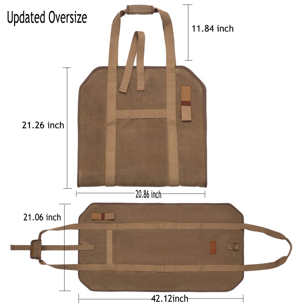 Geisofu Firewood Carrier, Waxed Canvas Bag, Heavy Duty Tote Bag for Logs, Wood Carrying, Fireplace Carrier for Wood Stove Accessories, Log In Firewood Carrier Holder