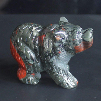 2'' Hand Carved Mixed gemstome Crystal Bear Figurine Animal Carving (Blood Stone)