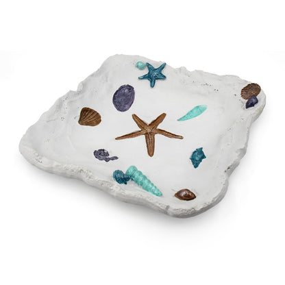 Afadorable White Resin Ocean Tray, Decorative Seashell Starfish Conch Bowl Key Trinket Storage, Coastal Centerpiece Table Decor for Home Living Room Kitchen, Beach Themed Wedding Party Decor