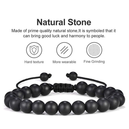 M MOOHAM Mens Bracelet Gifts for Him - Tiger Eye Black Matte Agate Mens Adjustable Bracelet Gifts for Teen Boy 16-18