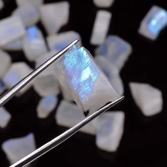 Gemkora 8-10pcs Natural Rainbow Moonstone Rough Gemstone, Raw Crystals Rock, Jewelry Making Supply, Healing, Crafts-DIY Stone, Wire-wrapping, Tumbling, 10 to 15 mm