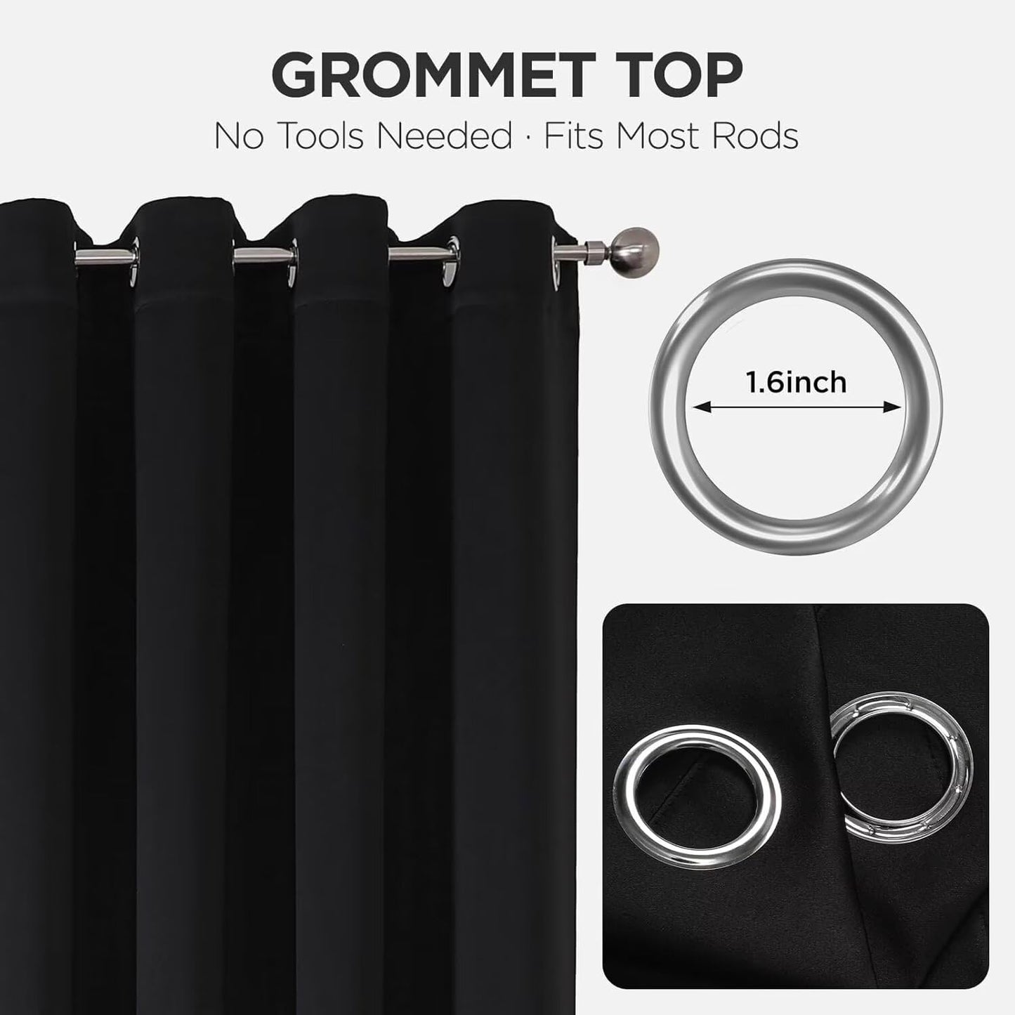 Joydeco Blackout Curtains for Bedroom,Black Out Curtains 84 Inch Long, Black Drapes with Grommets, Noise Reducing Energy Saving Thermal Insulated & Wrinkle-Free Drapes for Living Room, 2 Panels
