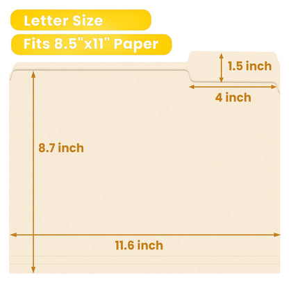 SUNEE Manilla Folders Letter Size (8.5 x 11 inches), 250 Per Box, 1/3 Cut Tab for Easy Labeling and Organization, Durable Standard Paper for Home, Office, School Filing