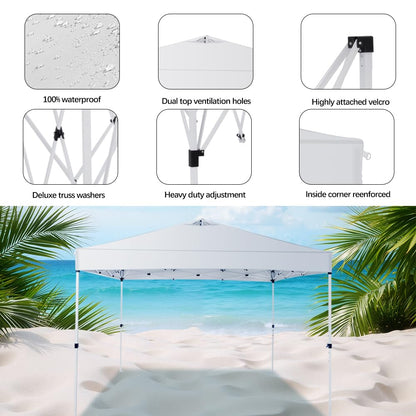 10x10 Pop Up Canopy Tent – One-Person Setup, Waterproof & UV-Blocking, Heavy-Duty Steel Frame, Wheeled Bag & Sandbags – Outdoor Shade for Beach, Camping, Backyard, Tailgate, Events (White)