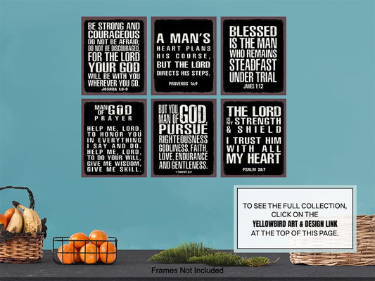 Christian Wall Art - Religious Wall Decor- Christian Gifts for Men - Motivational Quotes Scripture - Man cave Decor - Positive Quotes Wall Art - Inspirational Office Décor Print