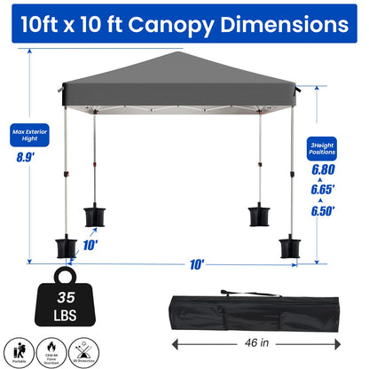Pop Up Canopy Tent, 10x10 Outdoor Shade, One Push Instant Outdoor Canopy, Easy Set Up Tent, Portable Instant Beach Canopy Tents, Sun Shelter for Events, Parties, Camping