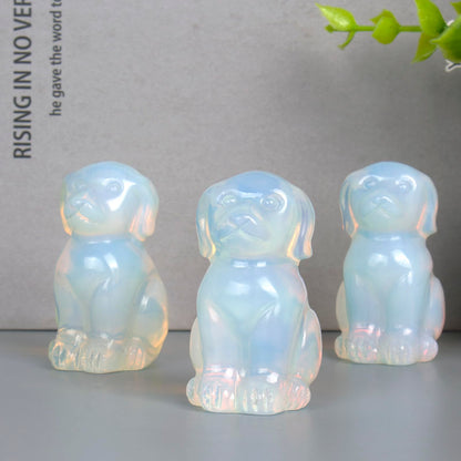 Ytbeoxk Hand-Carved Opalite Crystal Dog Sculpture for Spiritual Healing Energy Stone Feng Shui Wealth Protection Figurine Home Office Desk Decor Unique Gift for Pet Lovers Birthday.