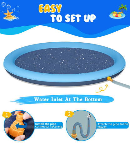 Dog Splash Pad, 67" Non-Slip Thickened Sprinkler Pool, Summer Outdoor Pet Water Play Mat, Splash Pad for Dogs & Kids