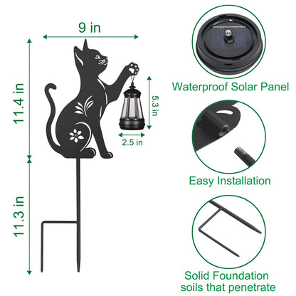 Doorkeer Solar Cat Lantern Outdoor 2Pack Hanging Black Cat Decor Solar Lights Birthday Gifts for Women Mom and Grandma Mother's Day Garden Stakes Metal Lawn Statue Patio Decorations Stakes