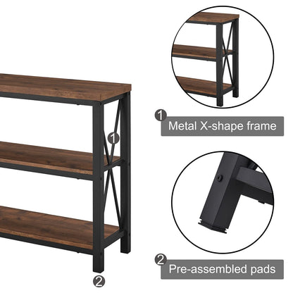 BON AUGURE Rustic Console Table Behind Couch, Industrial Entryway Table with Shelves, Farmhouse 3 Tier Sofa Tables for Living Room, Entry, Hallway (47 Inch, Rustic Oak)