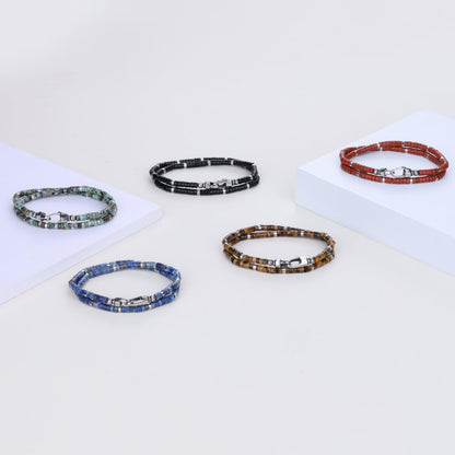 COAI Heishi Beaded Bracelet for Men, Double Layered Lapis Lazuli Crystal Bracelet for Men S