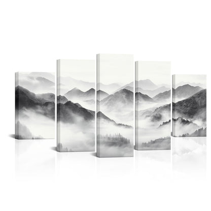 HOMEOART Mountain Wall Art Nature Landscape Painting Living Room Decor 5 Pieces Art Prints Overall 60inchx32inch