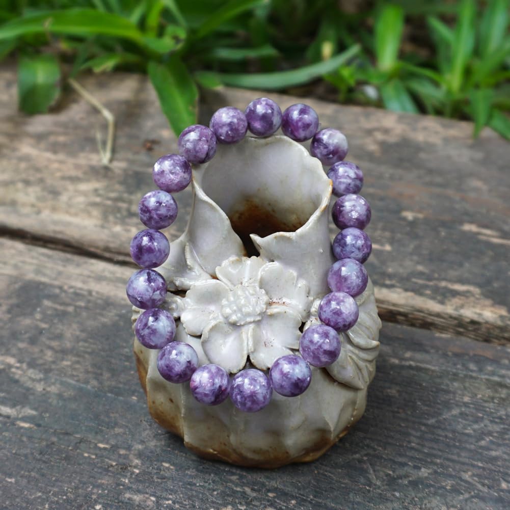 TaHLga Lepidolite Crystal Bracelet for Women Men 12mm | Natural Crown & Third Eye Chakra Purple Crystal | Anxiety Relief & Peace | Fits for Large Wrist 8-8.5" | Come with Box & Pouch