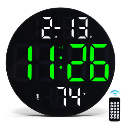 Digital Wall Clock with Large LED Display, 5-Brightness, Temperature, Low-Reflectivity, Small Silent Non-Ticking Modern Electric Wall Clock for Bedroom, Living Room, Office, Classroom, Farmhouse