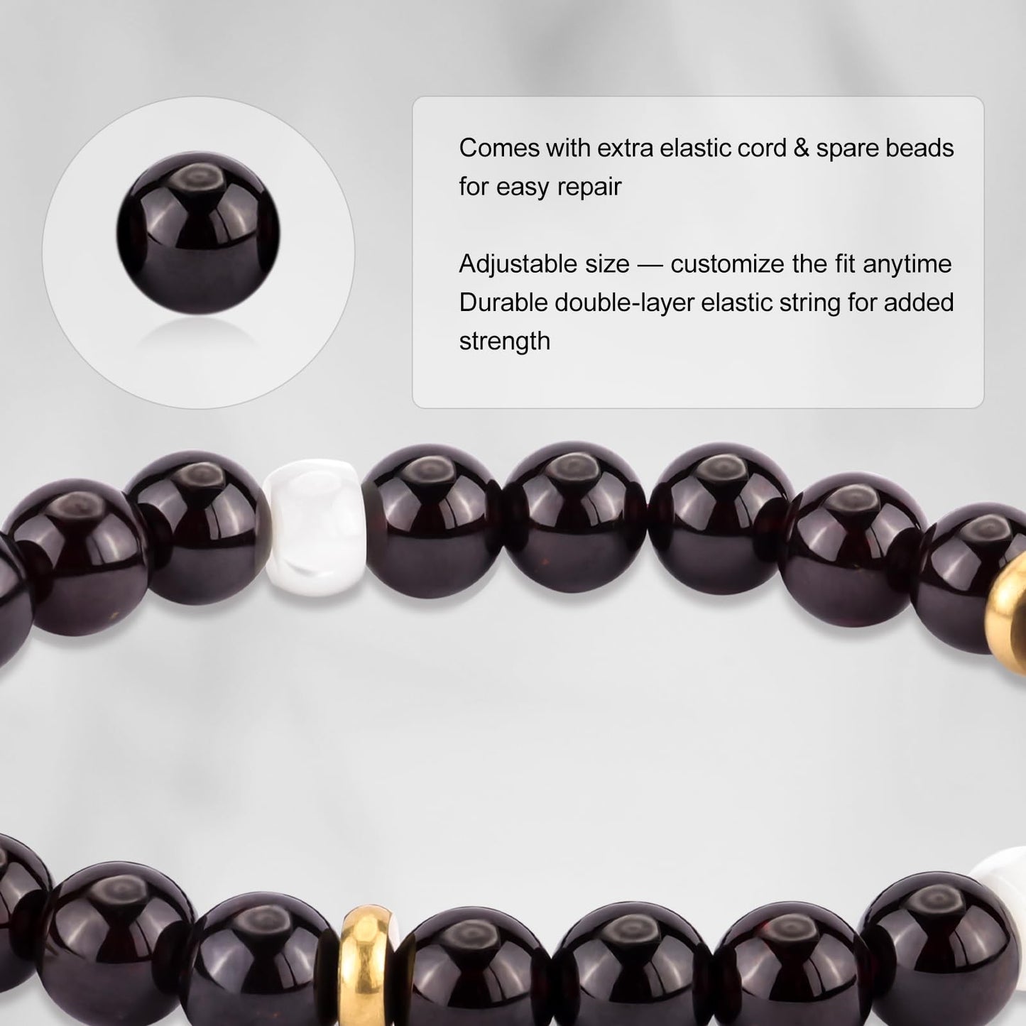 MesoAura Natural Garnet Bracelet – handmade Crystal Healing Jewelry for Women & Men – Root Chakra Balance, Vitality & Courage Energy Stone – Zodiac Capricorn Aquarius – Spiritual Gemstone Beaded Bracelet (Root Chakra – Garnet Sonata bracelet)