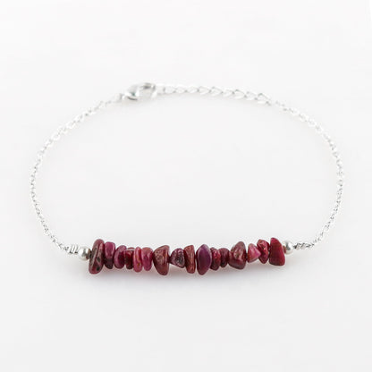 Gemimpression Handmade Ruby Chips Bar Bracelet – Natural Energy Healing Crystals – Silver Plated Adjustable 8 Inch Chain – Christmas Gift