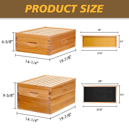 MayBee 8 Frame Screened Bottom Board Beehive Dipped in Original Beeswax, Bee Hives Kit Includes 1 Deep Box & 1 Medium Hive Box with Beehive Frames and Wax Coated Foundations