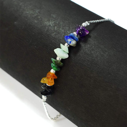Gempires Multi Color Beaded Crystal Bracelet 7 Chakra Handmade Jewelry Hypoallergenic 8 Inch Silver Plated Healing Crystal Gemstone Women Bracelets