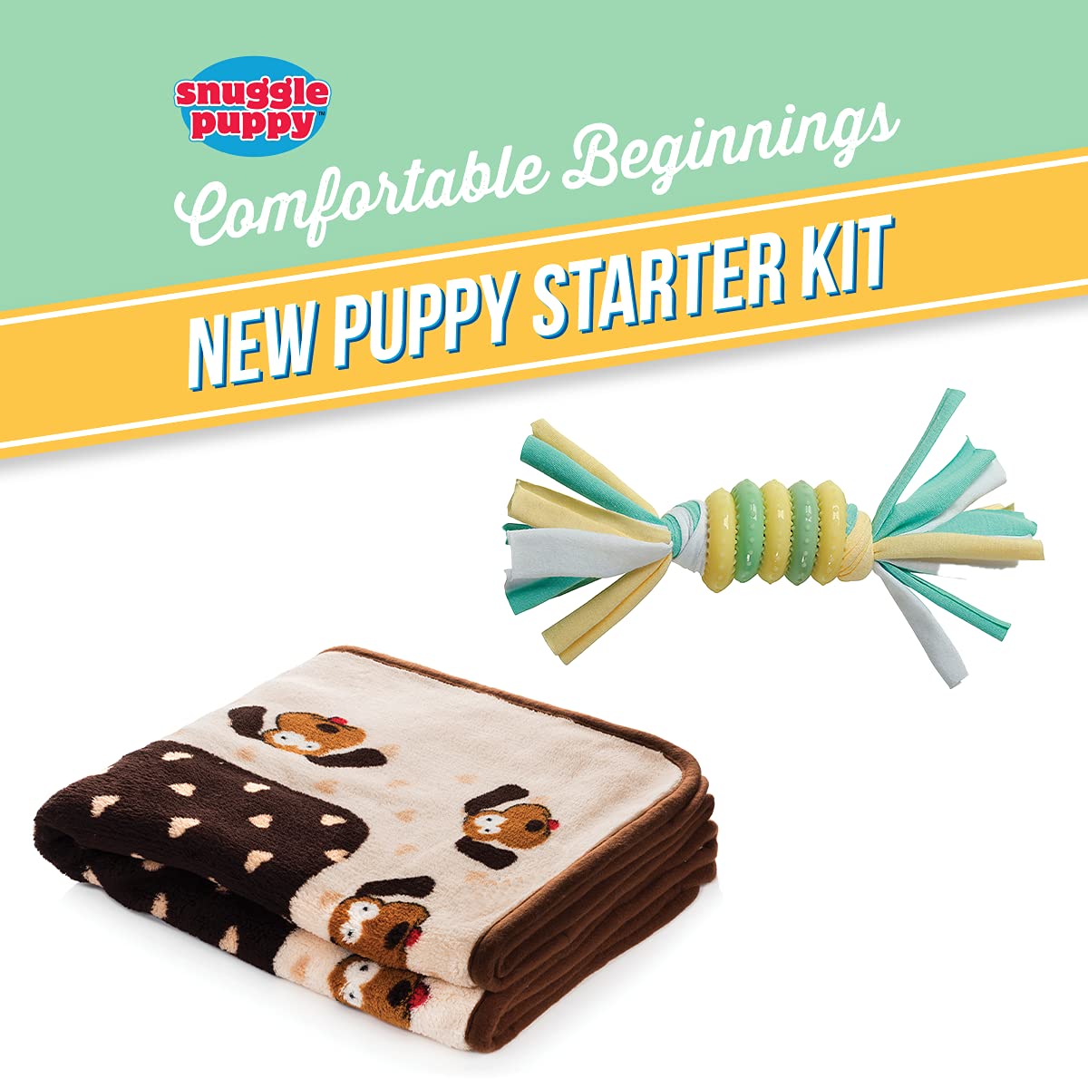 SmartPetLove Original Snuggle Puppy Essentials Starter Kit - Heartbeat Puppy for Dogs - Calming Aid with 3 Heat Packs, Puppy Teething Toy, Dog Chew Toy and Dog Blanket