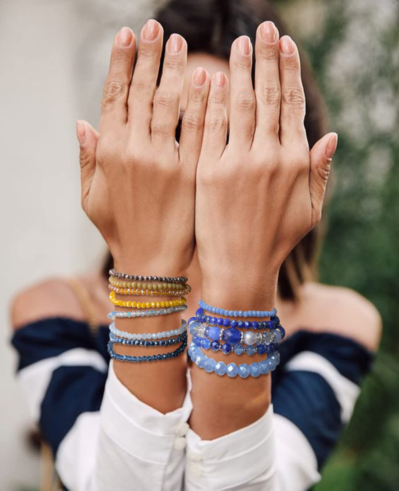 Noessla Beaded Boho Stretch Bracelet Colorful Stackable Crystal Beads Bracelets Trendy Costume Jewelry Mothers Day Gifts for Women(21-Sapphire)