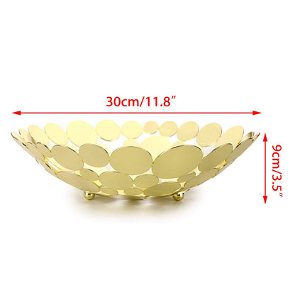 OwnMy Metal Fruit Bowl Basket Creative Table Centerpiece Fruit Stand Decorative Countertop Fruit Holder for Kitchen Counter, Iron Large Fruit Plate Round Storage Tray for Bread Snacks Candy (Golden)