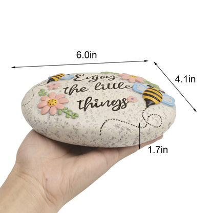 Bechivie Stepping Stones Outdoor, Bumble Bee Flower Garden Rocks Decorative, Summer Honey Bee Concrete Small Stake Down Step Stones for Walkway Yard Lawn Decor, Gifts for Gardening Love