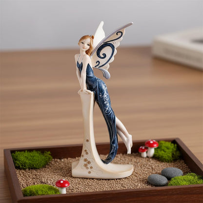 Comfy Hour 7" Standing Fairy Figurine, Elegant Woman Statue in Dark Blue Gown, Sophisticated Fairyland Desktop Decor Accent, Stone Resin Artisan Crafted Sculpture, 1 Unit