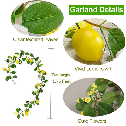 Hamifinee 2Pcs Artificial Lemon Garland Spring Summer Greenery Vine Garlands with Lemons Dense Flowers Fairy Light Battery Powered for Door Wall Mantle Wedding Party Table Christmas Decorations