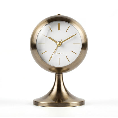 TIMESS Analog Alarm Clock, Mid-Century Modern Desk Clock, Silent Non-Ticking Quartz Table Clock with Gold Hands, Battery Operated Decorative Clock for Bedroom, Office, Living Room (Gold)