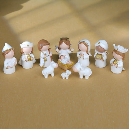 Akulgaci Christmas Nativity Set, 12 Pieces Mini Nativity Scene Figurines for Indoor Tabletop Xmas Decorations Christmas Figures (White)